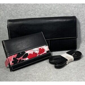 Mary Kay Consultant Travel Wallet Organizer Black Floral 3 pc Crossbody Passport